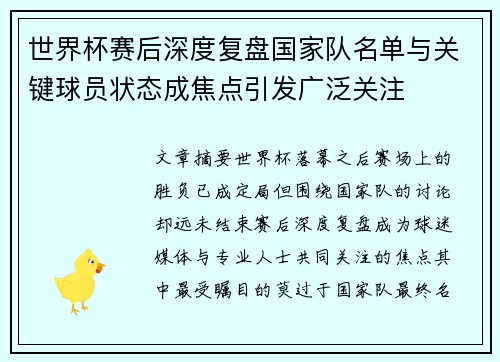 世界杯赛后深度复盘国家队名单与关键球员状态成焦点引发广泛关注